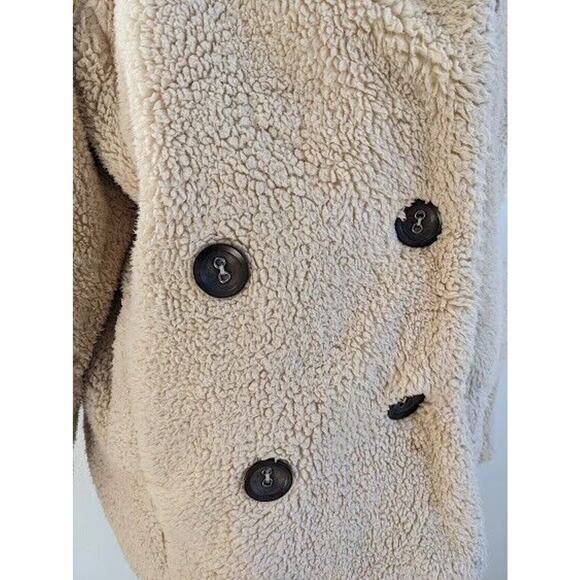 Free People Size XS Double Breasted Teddy Coat Tan Wide Collar Winter Jacket - Picture 6 of 12